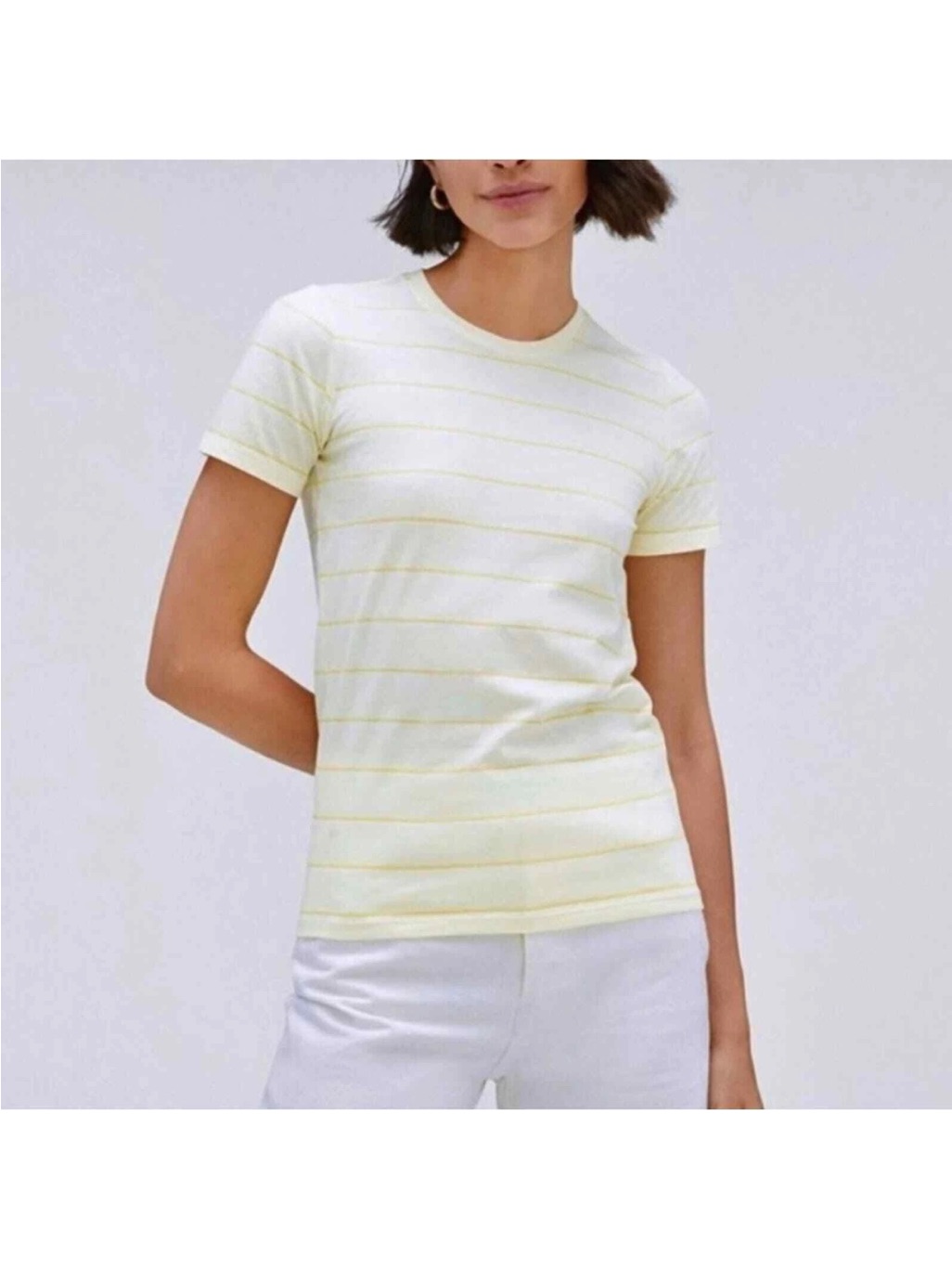 Nwot Everlane Organic Cotton Crewneck Short Sleeve Yellow Double Stripe Tee